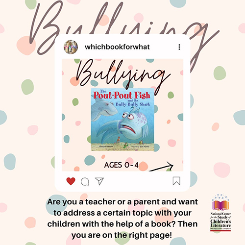 Whichbookforwhat, Bullying, cover of the book The Pout-Pout Fish and the Bully-Bully Shark by Deborah Diesen, Ages 0 to 4, Are you a teacher or a parent and want to address a certain topic with your children with the help of a book? Then you are on the right page!